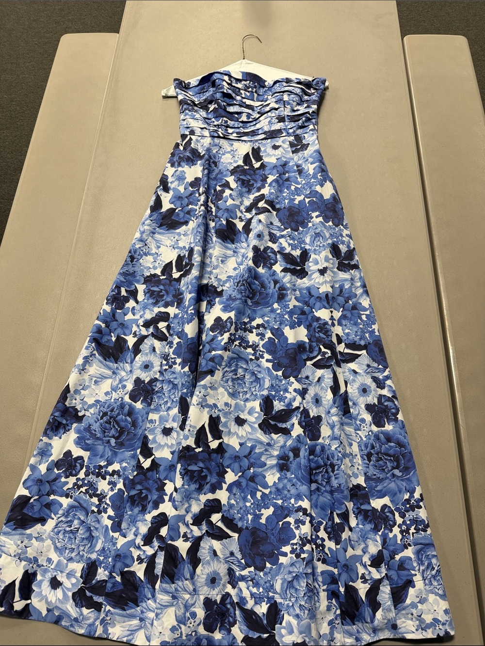 Dynamite Blue and White Strapless Floral A-Line Dress